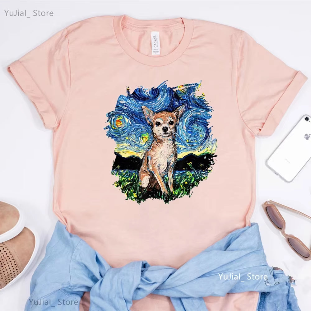 Schnauzer/Seymour/Yorkshire Terrier/Chihuahua/ Retriever/Pomeranian/Papillon Dog Vintage Portrait Print Women Summer T Shirt
