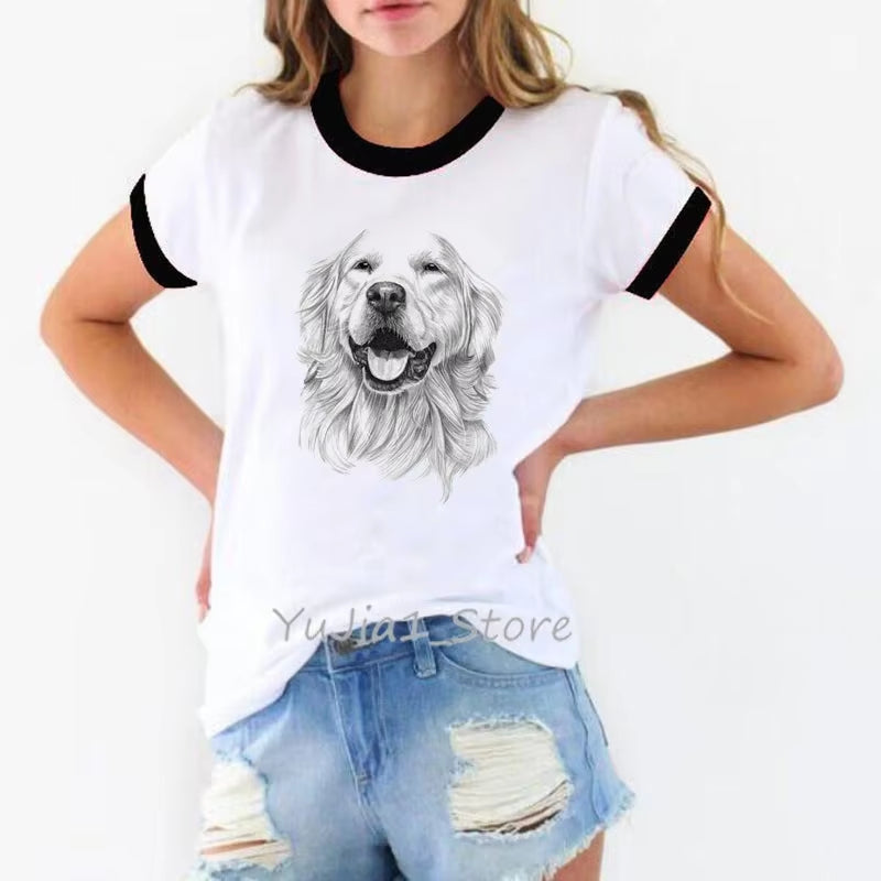 Schnauzer/Seymour/Yorkshire Terrier/Chihuahua/ Retriever/Pomeranian/Papillon Dog Vintage Portrait Print Women Summer T Shirt