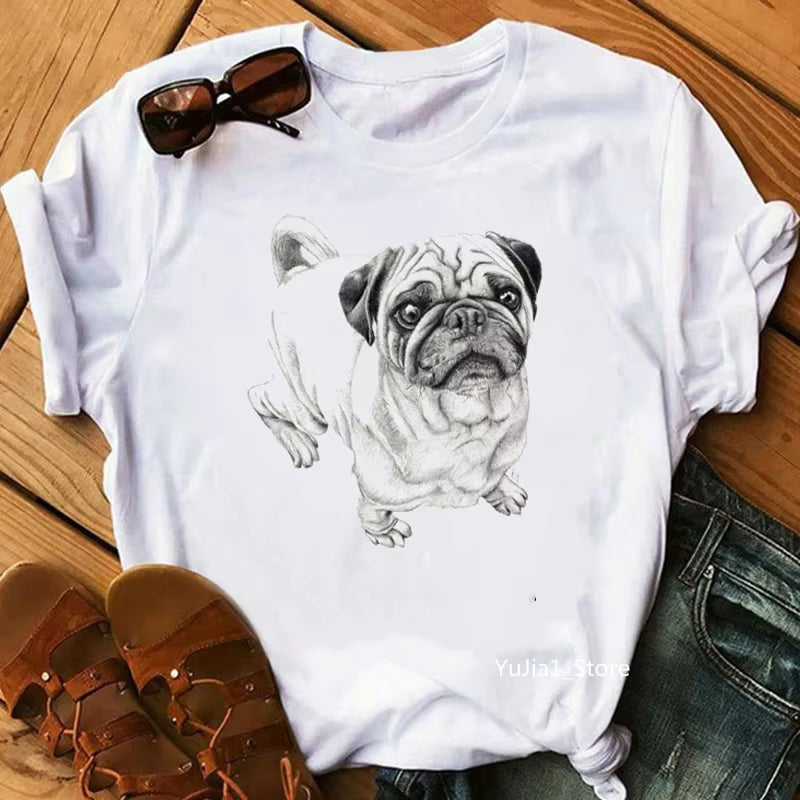 Schnauzer/Seymour/Yorkshire Terrier/Chihuahua/ Retriever/Pomeranian/Papillon Dog Vintage Portrait Print Women Summer T Shirt