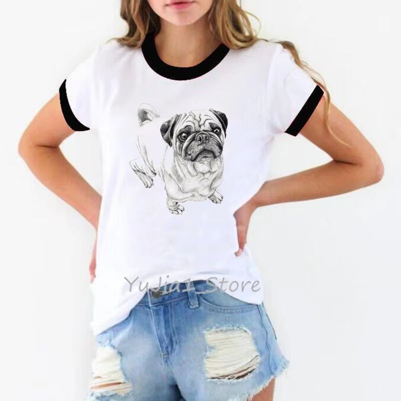 Schnauzer/Seymour/Yorkshire Terrier/Chihuahua/ Retriever/Pomeranian/Papillon Dog Vintage Portrait Print Women Summer T Shirt