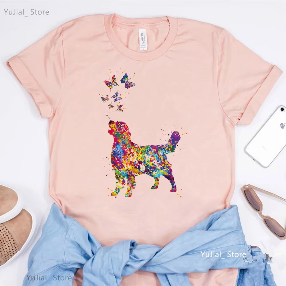 Schnauzer/Seymour/Yorkshire Terrier/Chihuahua/ Retriever/Pomeranian/Papillon Dog Vintage Portrait Print Women Summer T Shirt