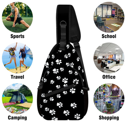 Sling Bag Backpack for Men Women Vacekoe Crossbody Shoulder Chest Day Pack Outdoor Travel Camping Daypack Dog Footprints