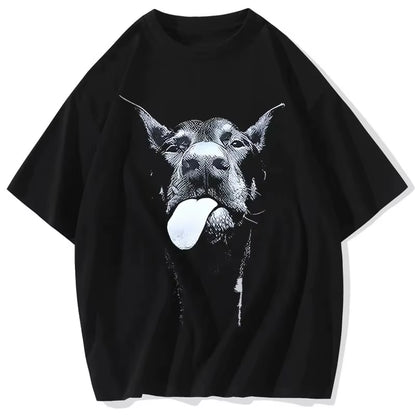 Men Gothic Letter Dog Printed T-Shirt Hip Hop Streetwear Punk Summer Vintage Washed Oversized T Shirts Tops Men Clothing