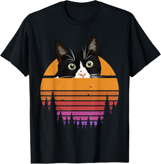 Cat Retro Style - Black Cat Vintage Style - Kitten Cat Lover T-Shirt for Men Women Girls Kids
