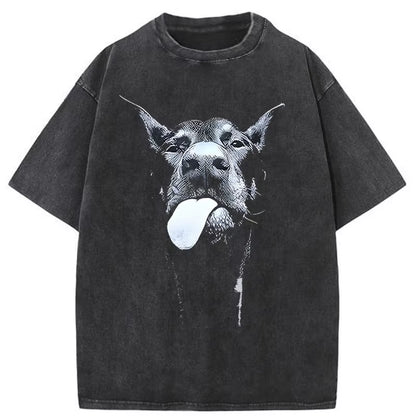 Men Gothic Letter Dog Printed T-Shirt Hip Hop Streetwear Punk Summer Vintage Washed Oversized T Shirts Tops Men Clothing