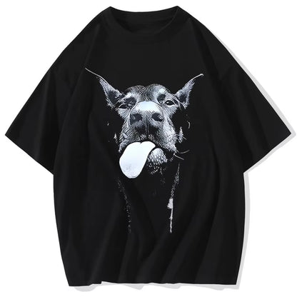 Men Gothic Letter Dog Printed T-Shirt Hip Hop Streetwear Punk Summer Vintage Washed Oversized T Shirts Tops Men Clothing