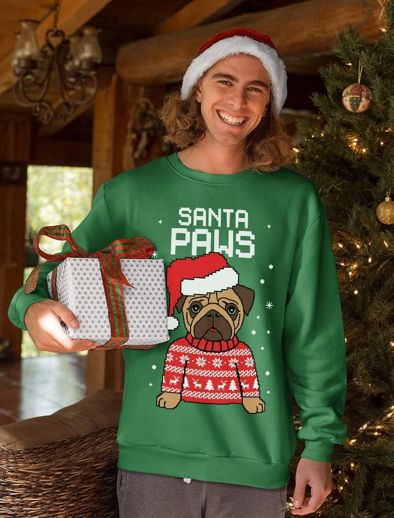 Santa Paws Sweatshirt Men Pug Christmas Sweater Style Ugly Xmas Sweatshirts