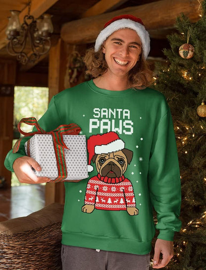 Santa Paws Sweatshirt Men Pug Christmas Sweater Style Ugly Xmas Sweatshirts