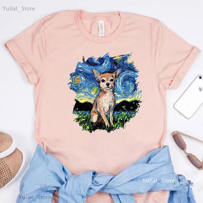 Schnauzer/Seymour/Yorkshire Terrier/Chihuahua/ Retriever/Pomeranian/Papillon Dog Vintage Portrait Print Women Summer T Shirt