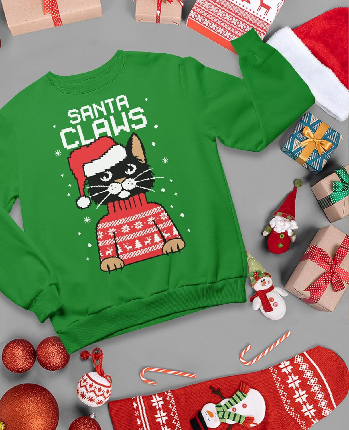 Santa Claws Ugly Christmas Sweatshirt for Women Teen Girls Funny Cat Womens Xmas Holiday Sweatshirts