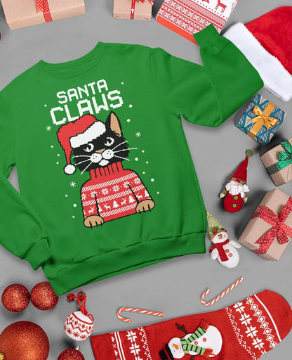 Santa Claws Ugly Christmas Sweatshirt for Women Teen Girls Funny Cat Womens Xmas Holiday Sweatshirts