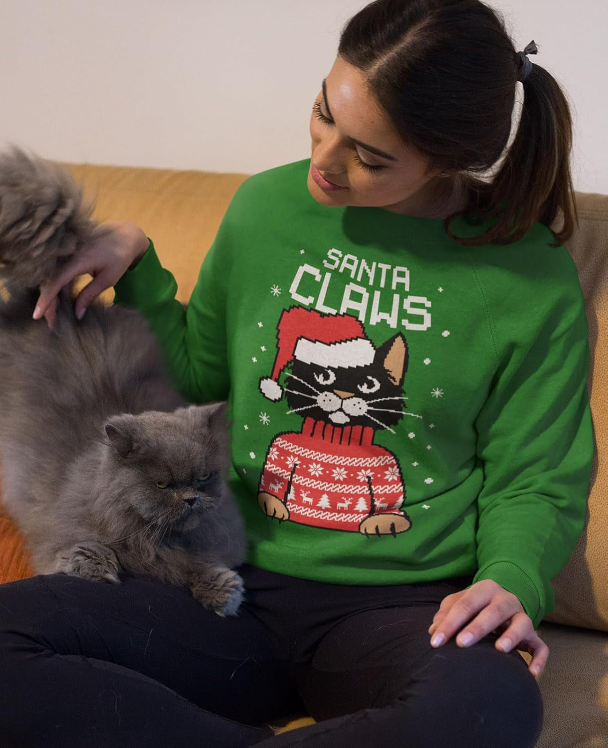Santa Claws Ugly Christmas Sweatshirt for Women Teen Girls Funny Cat Womens Xmas Holiday Sweatshirts