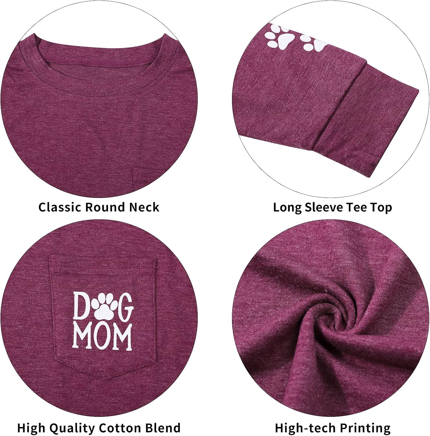 Women Dog Paw Shirt Paw Print Shirts Patch Pocket Casual Long Sleeve Shirt