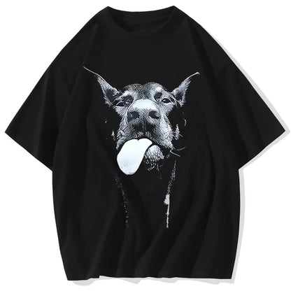Men Gothic Letter Dog Printed T-Shirt Hip Hop Streetwear Punk Summer Vintage Washed Oversized T Shirts Tops Men Clothing