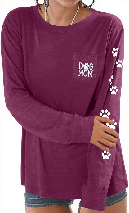Women Dog Paw Shirt Paw Print Shirts Patch Pocket Casual Long Sleeve Shirt