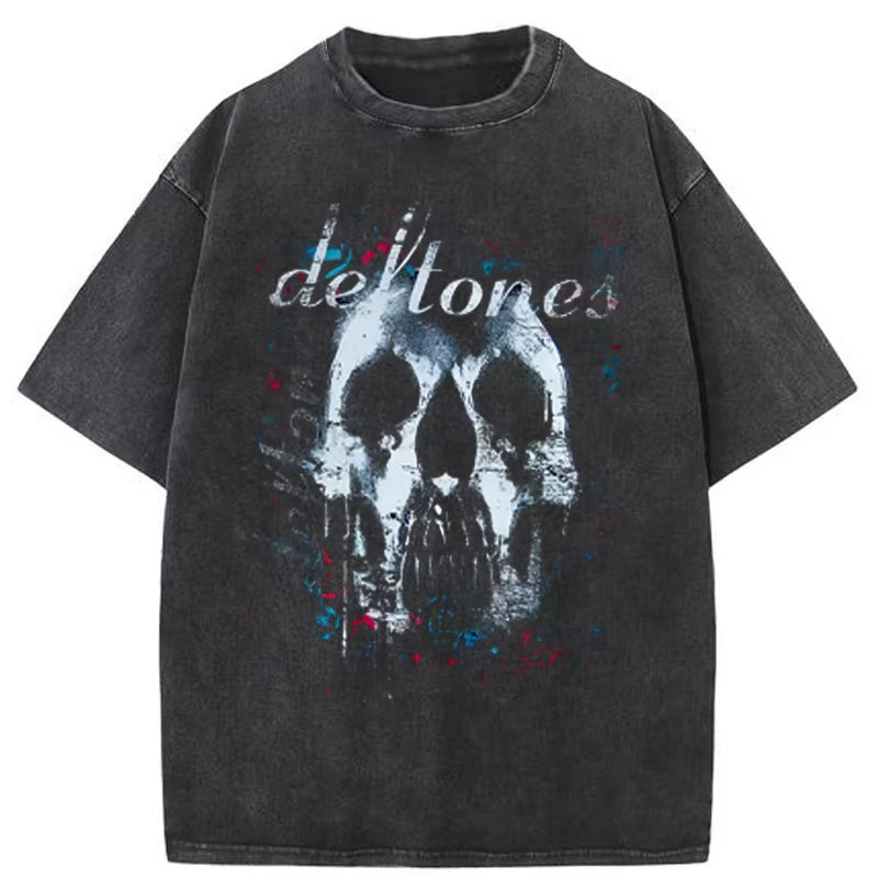 Men Gothic Letter Dog Printed T-Shirt Hip Hop Streetwear Punk Summer Vintage Washed Oversized T Shirts Tops Men Clothing