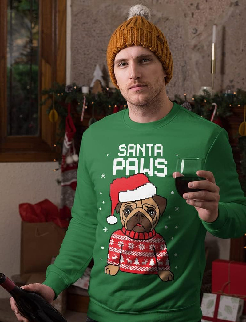 Santa Paws Sweatshirt Men Pug Christmas Sweater Style Ugly Xmas Sweatshirts
