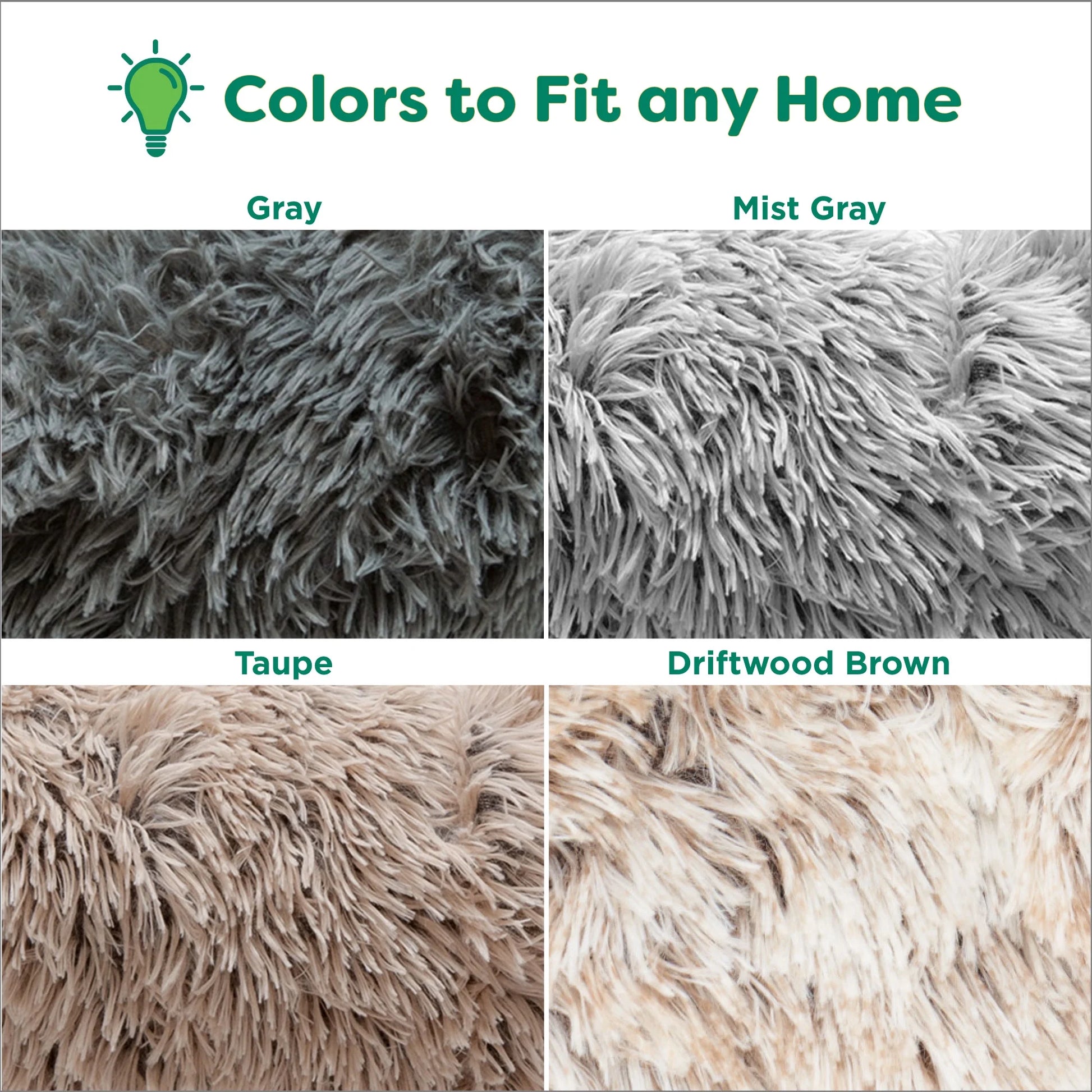 23" round Calming Donut Dog Bed with Washable & Removable Cover & Bolster - Shaggy Plush Long Faux Fur Ball Bed - Driftwood, for Dogs up to 20 Lbs, Small