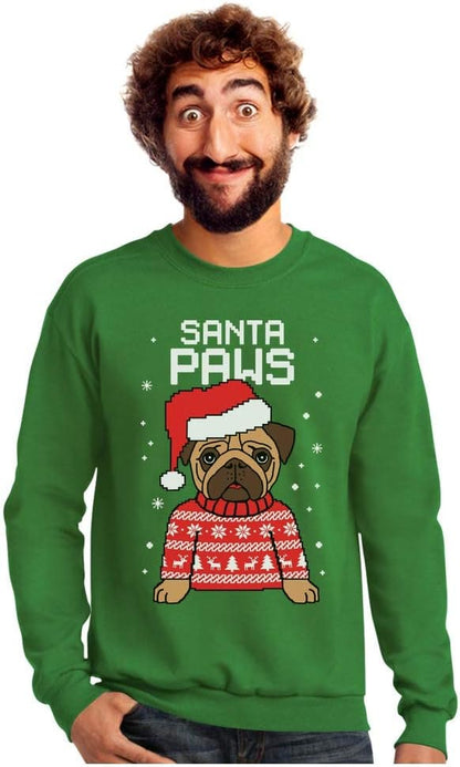 Santa Paws Sweatshirt Men Pug Christmas Sweater Style Ugly Xmas Sweatshirts