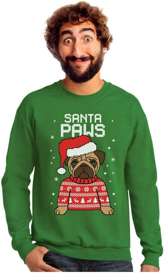 Santa Paws Sweatshirt Men Pug Christmas Sweater Style Ugly Xmas Sweatshirts