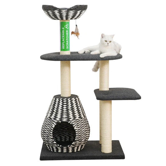 49" Handwoven Cat Tree with Feather Toy