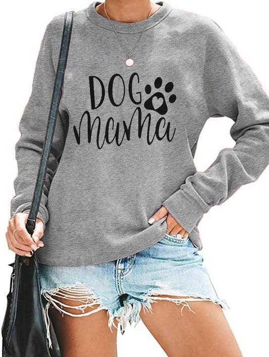 Dog Mom Sweatshirt Women Dog Mama Graphic Shirt Cute Paw Shirts Puppy Lover Pullover Casual Long Sleeve Tee Tops