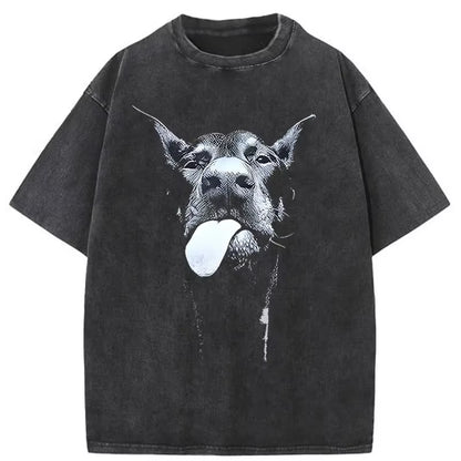 Men Gothic Letter Dog Printed T-Shirt Hip Hop Streetwear Punk Summer Vintage Washed Oversized T Shirts Tops Men Clothing